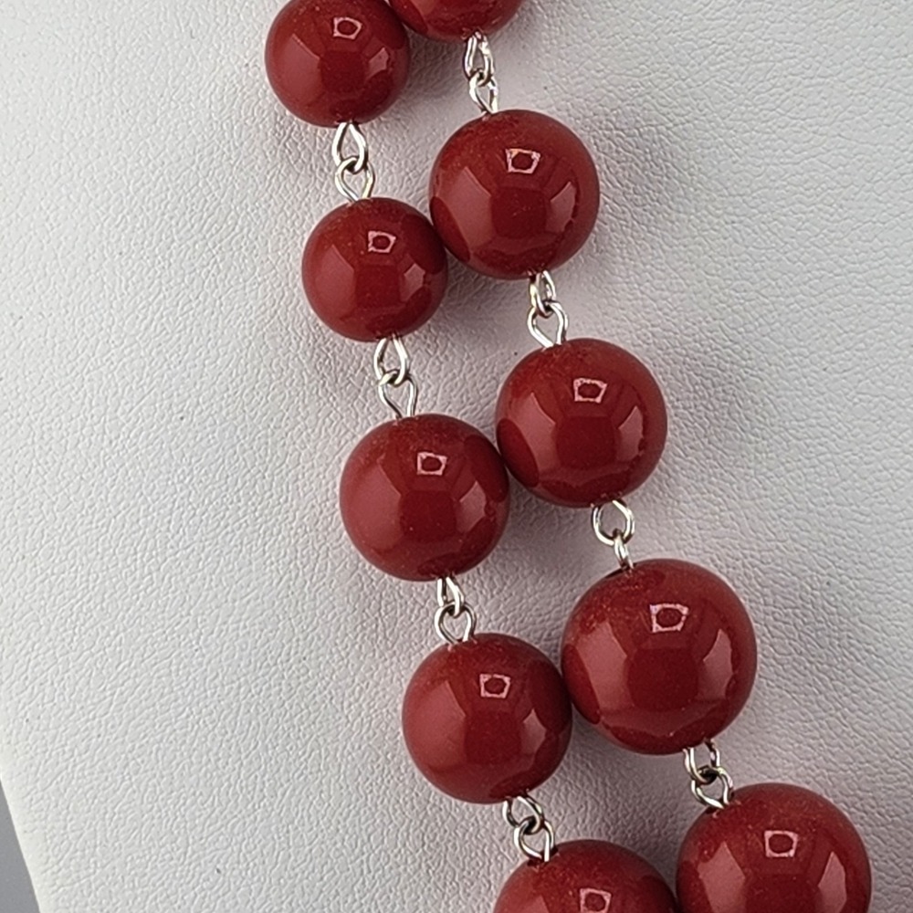 Red Graduated Double Strand Layered Necklace - Picture 3 of 6